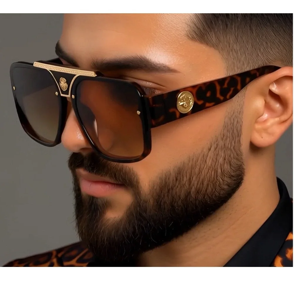 Square Frame Tortoise Shell Sunglasses Men's Designer Fashion Eyewear UV Protect